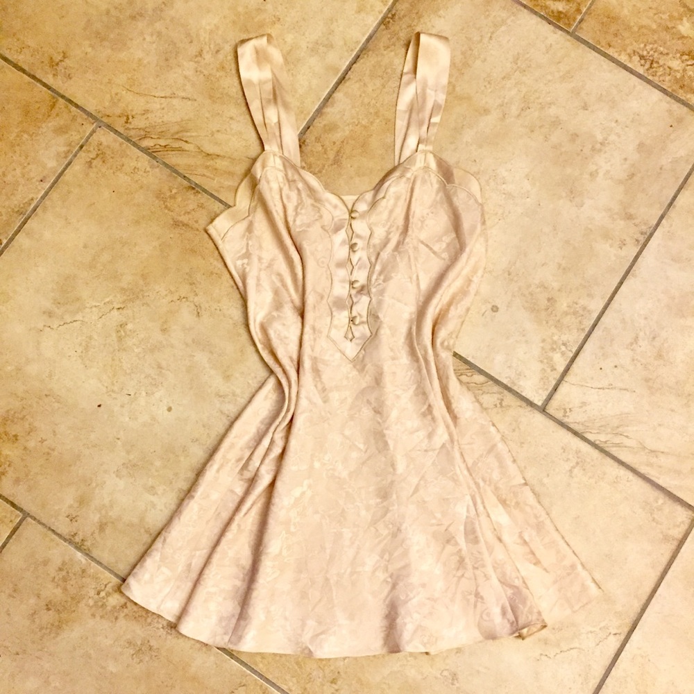 Vintage Elegant Golden Silk Lingerie Slip Dress S